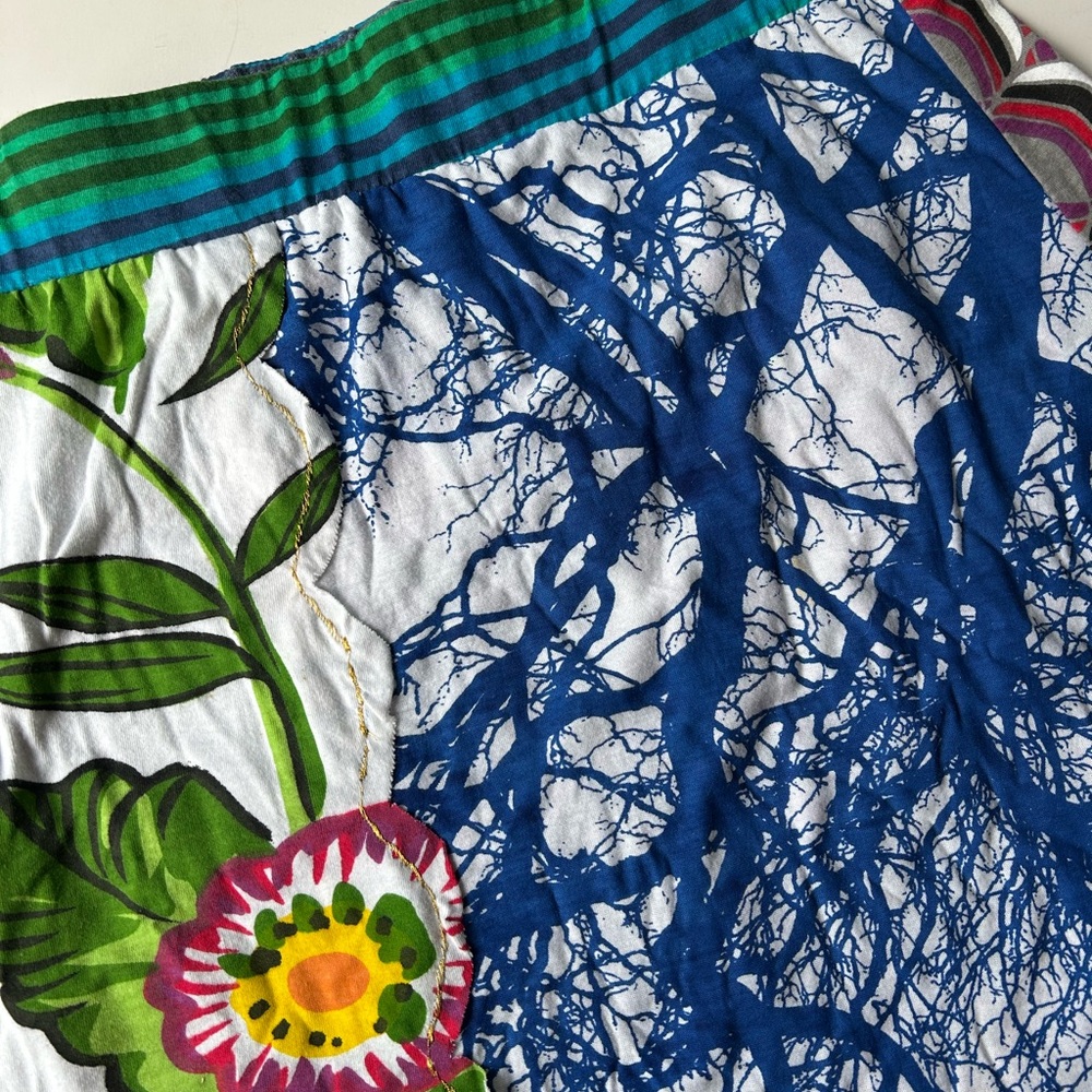 Desigual XL Cotton Knit Patchwork Floral & Abstract Pattern Skirt